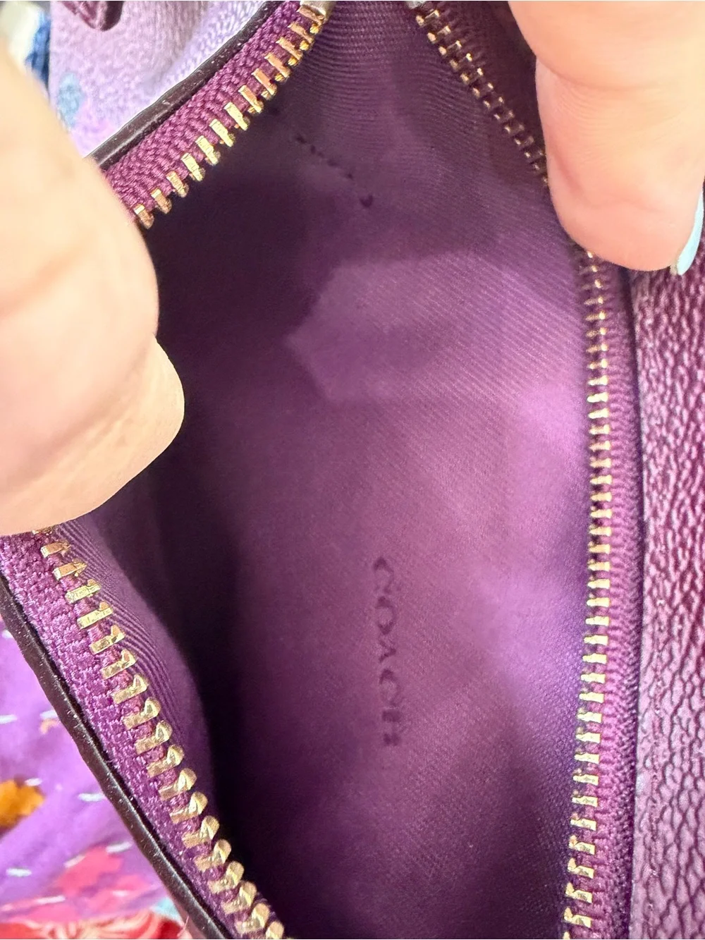 COACH 65152 Nolita 24 Wristlet Burgundy Purple Pebble Leather floral chain bag